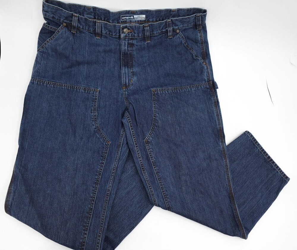 Carhartt Jeans Mens 44 Blue Loose Fit Carpenter Dungaree Work Denim Cotton